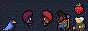 Several characters from the video game Celeste shown in their idle animations